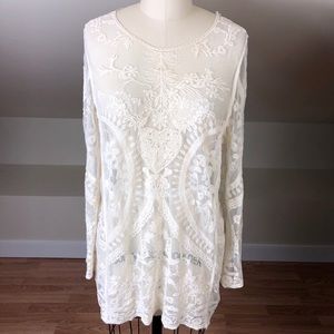 Phase One Lace Embroidered Opaque Long Sleeve Top